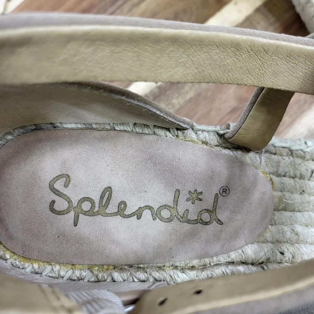 Splendid‎ Women Tan Suede Espadrille Wedge Sandals Size 10 Ankle Strap Quilted
